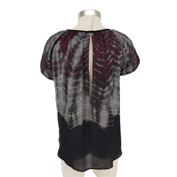 L'AGENCE Blouse Silk Black Tie Dye Short Sleeve Keyhole Back Top Shirt - Picture 4 of 8